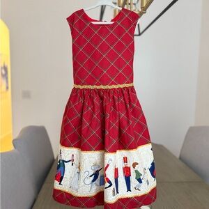 Girls Nutcracker Red Plaid Christmas lined Dress Gold Bow tulle tartan formal